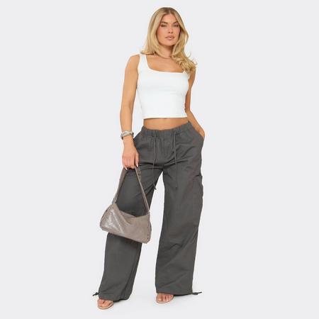 Mid Rise Utility Wide Leg Cargo Trousers In Charcoal Grey, Women's Size