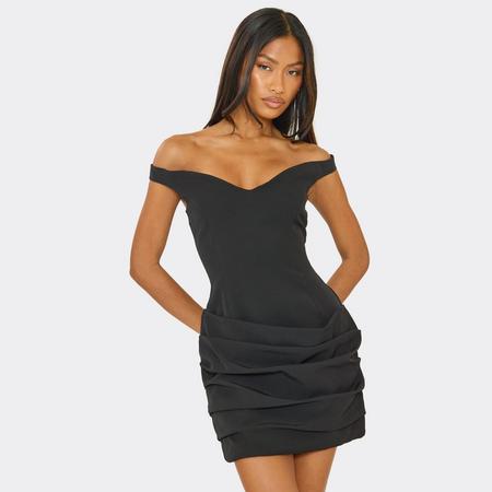 Off The Shoulder Ruffle Panel Detail Mini Dress In Black, Women's Size