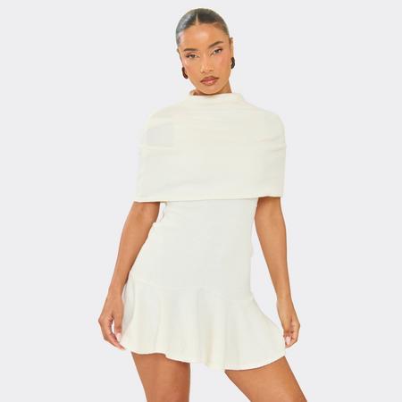 Cape Detail Flippy Hem Mini Dress In Cream, Women's Size