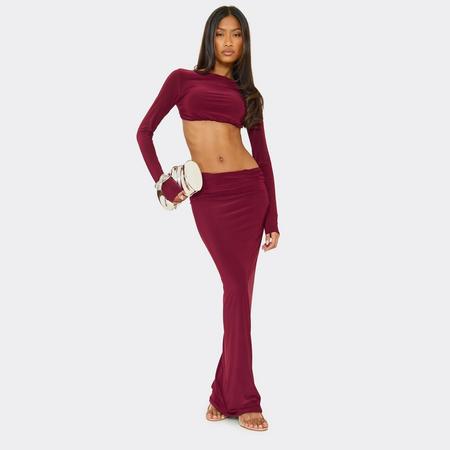 Long Sleeve Cut Out Strap Detail Maxi Dress In Burgundy Slinky, Women's Size