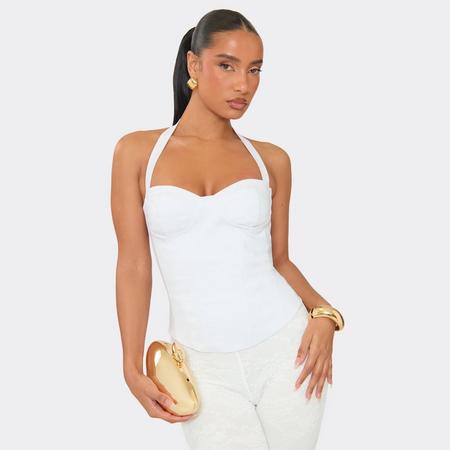 Halter Neck Corset Top In White, Women's Size