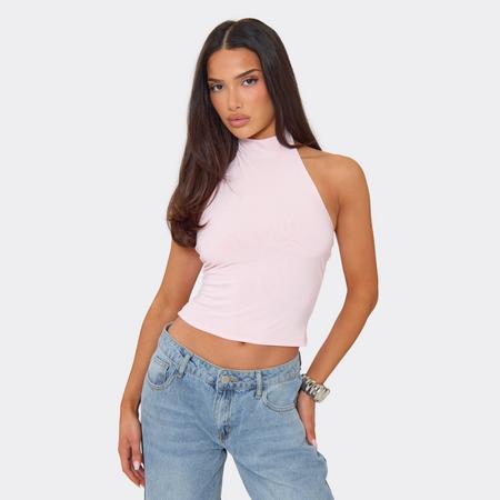 Halter Neck Open Back Detail Top In Baby Pink Slinky, Women's Size