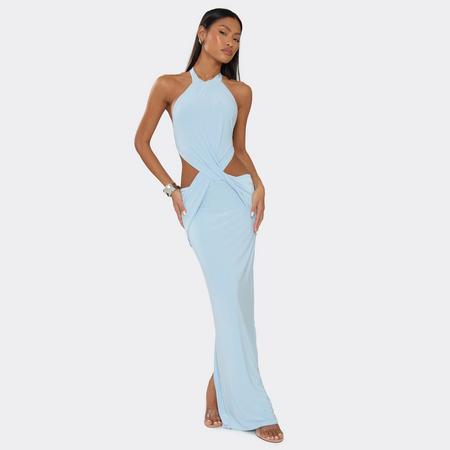 High Neck Cross Front Cut Out Maxi Dress In Baby Blue, Women's Size