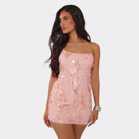 Strappy Cross Back Mini Dress In Pink Disc Sequin, Women's Size
