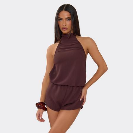 Halterneck Keyhole Cut Out Mini Dress In Brown, Women's Size