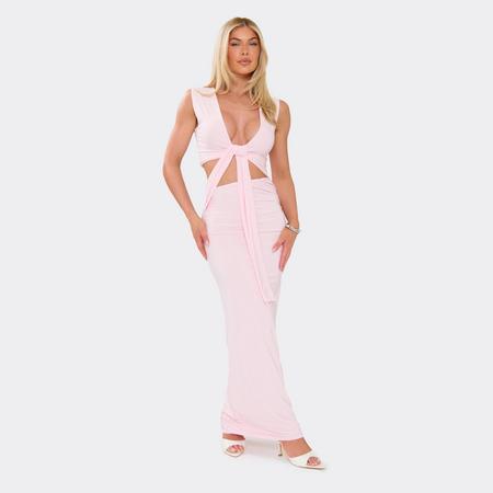 Plunge Front Cut Out Drape Detail Maxi Dress In Baby Pink, Women's Size