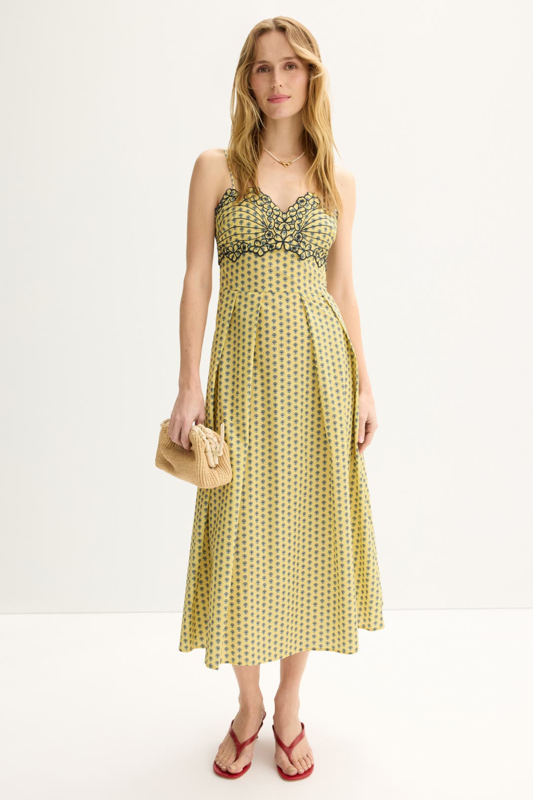 Claudie Pierlot Rachy Midi Dress Yellow-print
