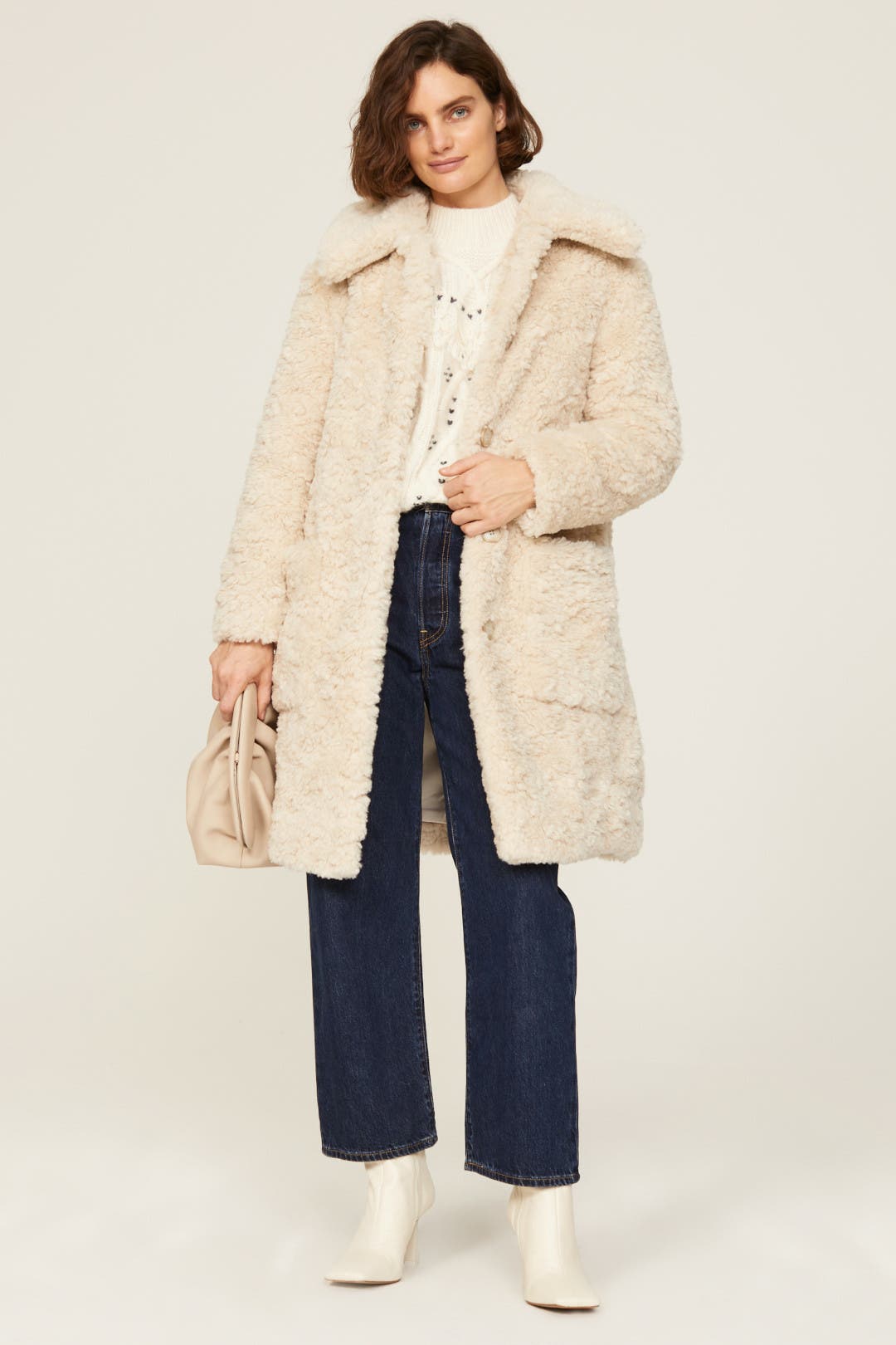 Club Monaco White Faux Fur Coat Cream