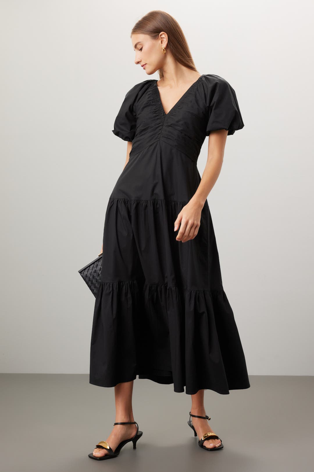 Club Monaco Smocked Tiered Maxi Dress Black