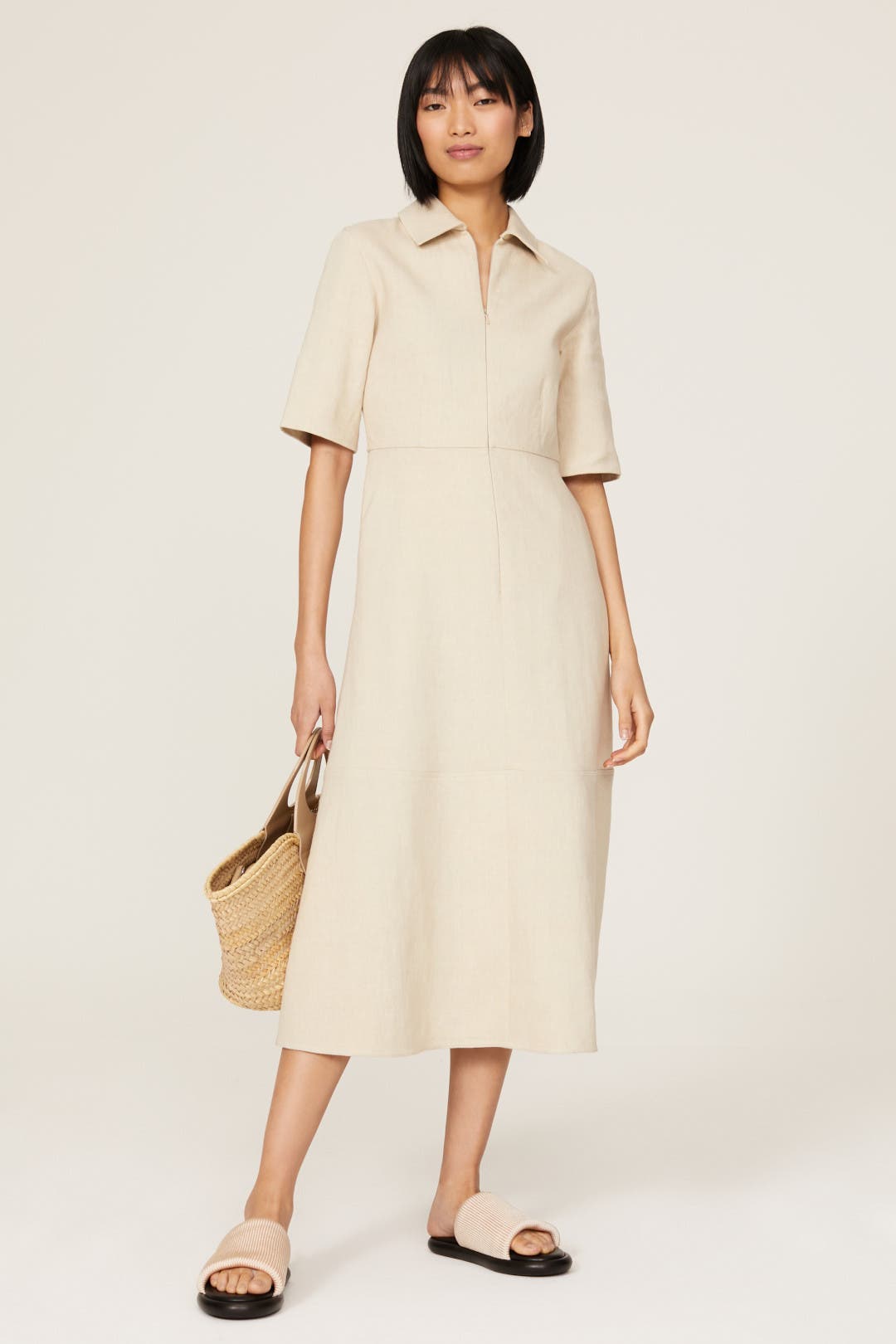 Co Linen Tunic Dress Cream