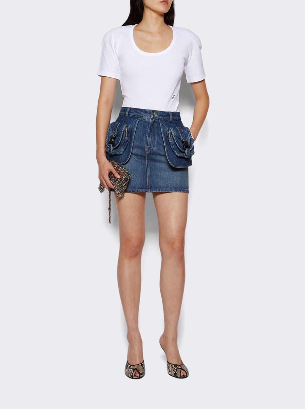 Pocket Basque Denim Mini Skirt Blue Vintage