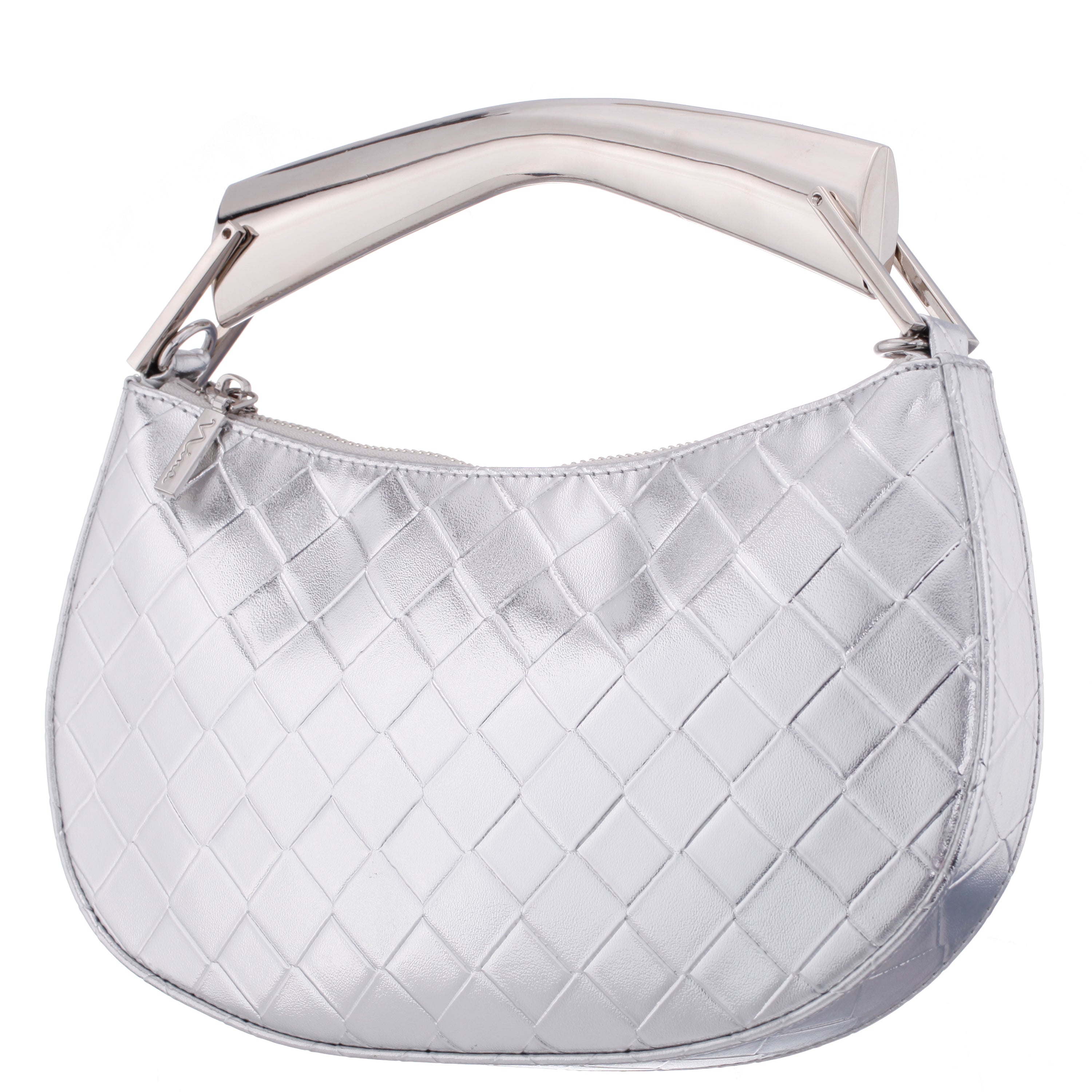 Womens Cory Silver Metallic Faux Woven PU Handle Bag
