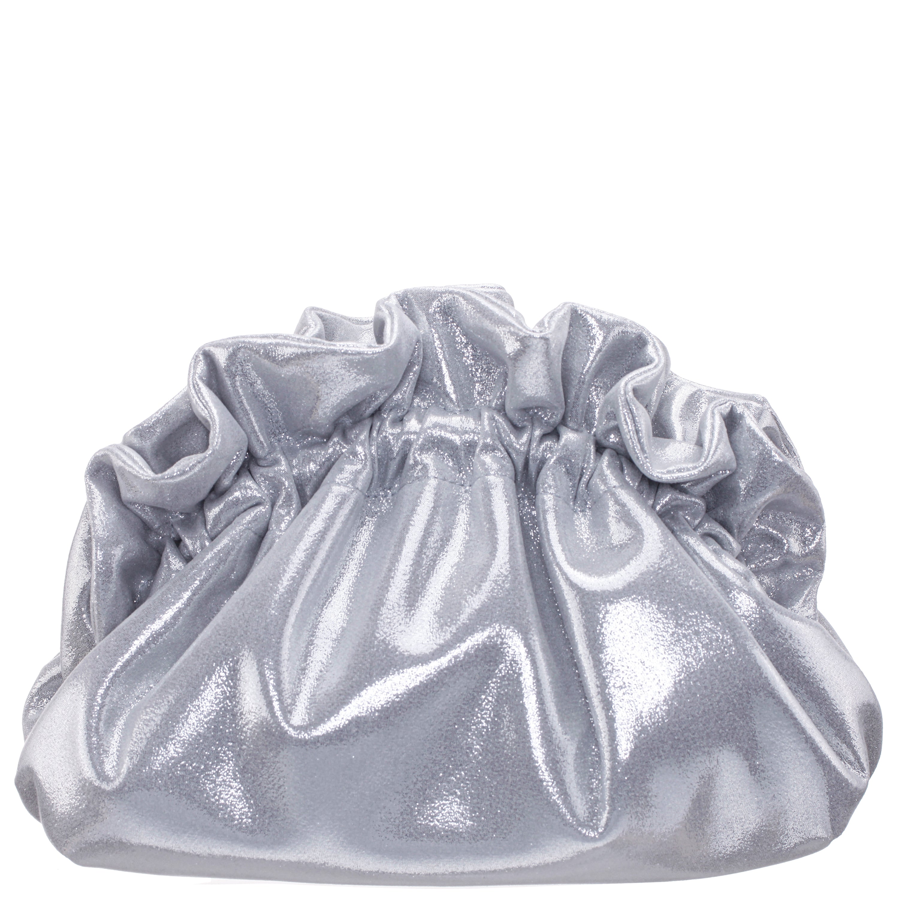 Womens Cristy True Silver Metallic Gathered Crossbody Pouch Bag