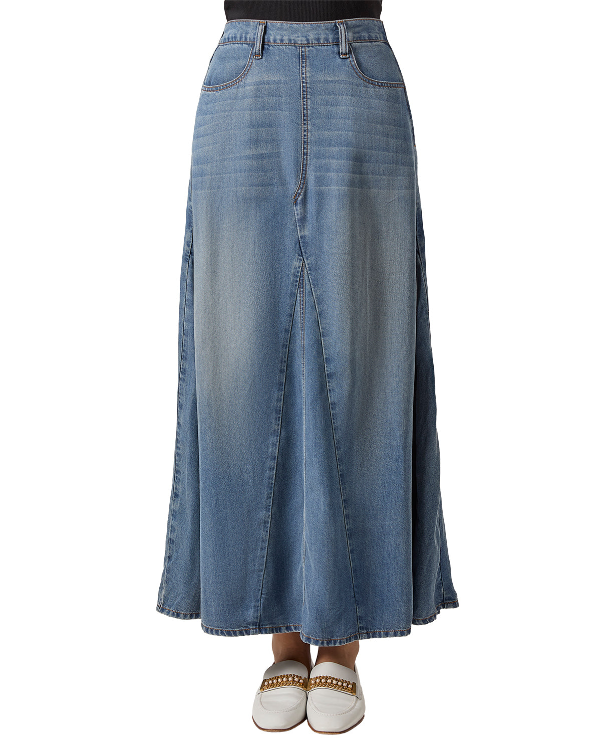 Women's Flared -Panel Lyocell Denim Maxi Skirt - M Medium Wash