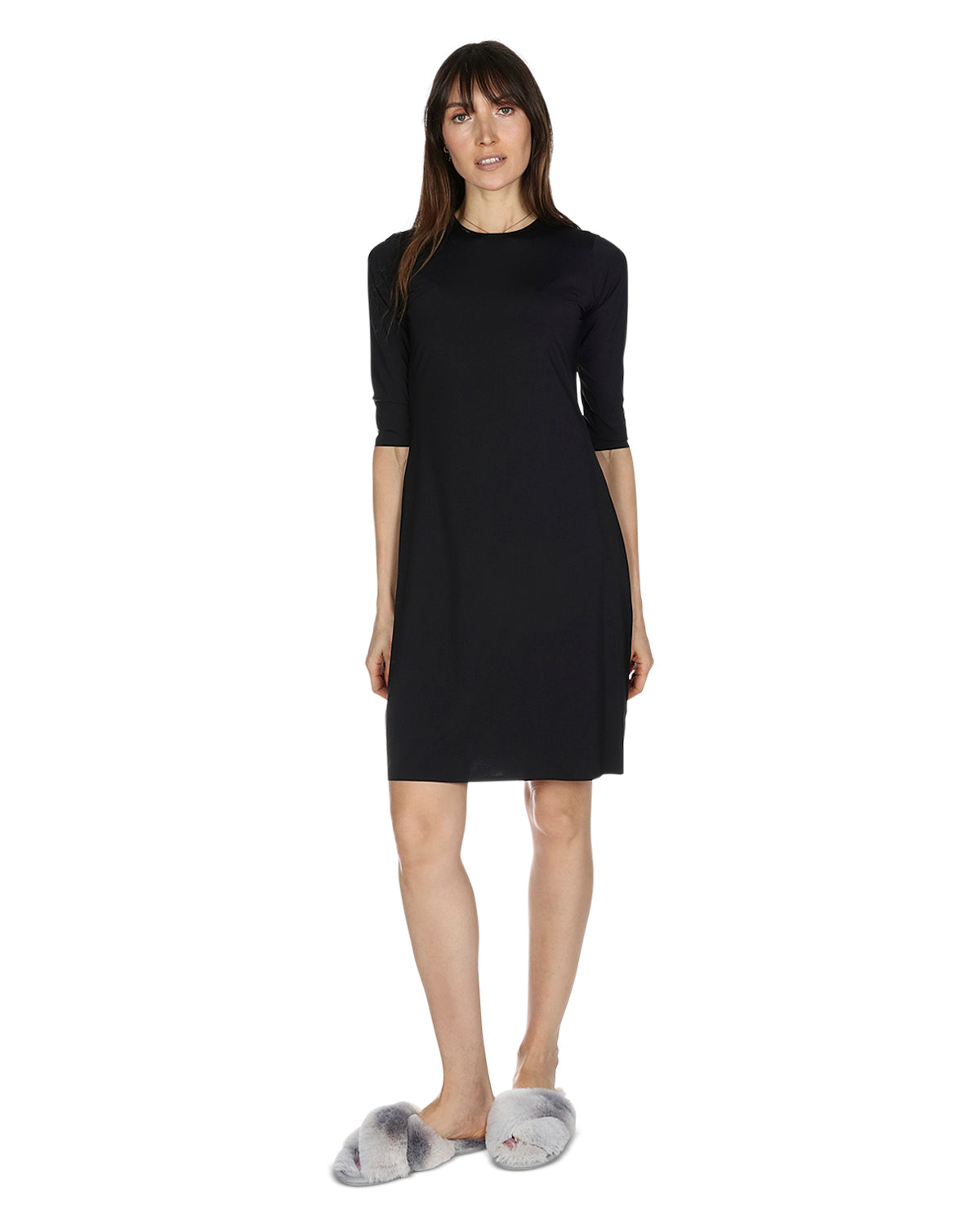 Women's Silky-Smooth Bonded -Sleeve " Slip Dress - L Black