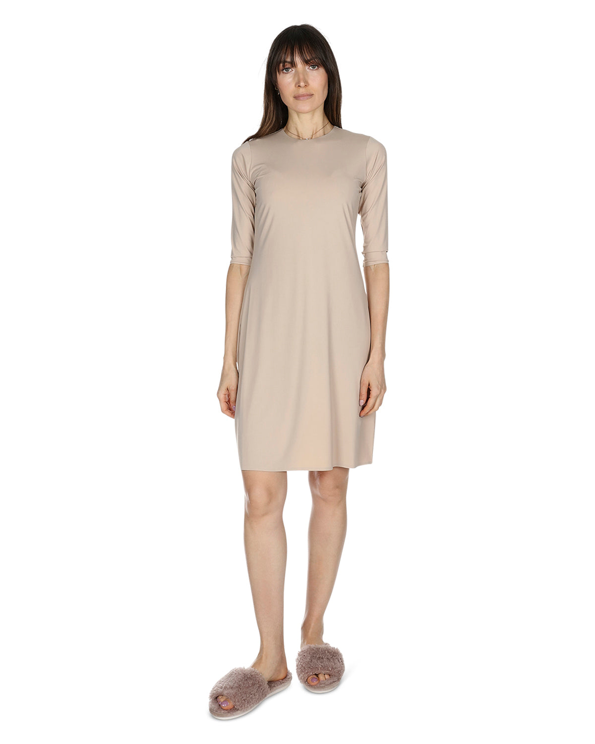 Women's Silky-Smooth Bonded -Sleeve " Slip Dress - L Nude