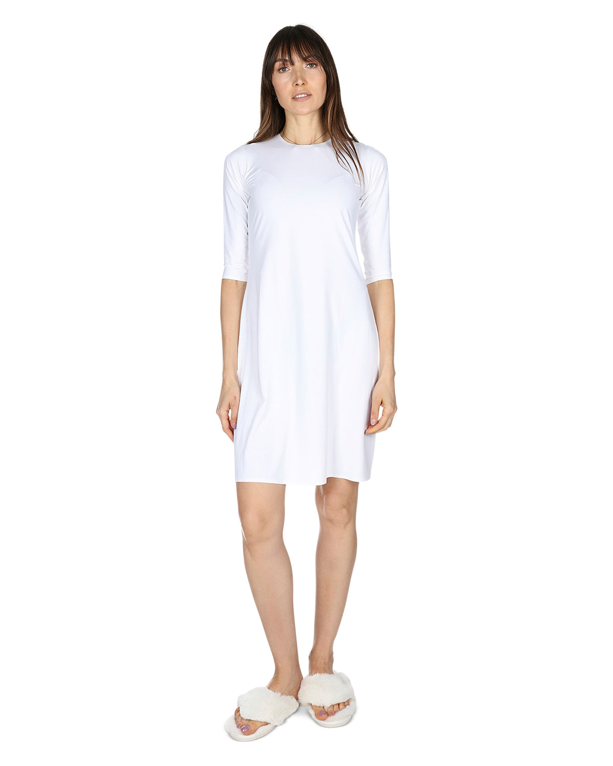 Women's Silky-Smooth Bonded -Sleeve " Slip Dress - L White