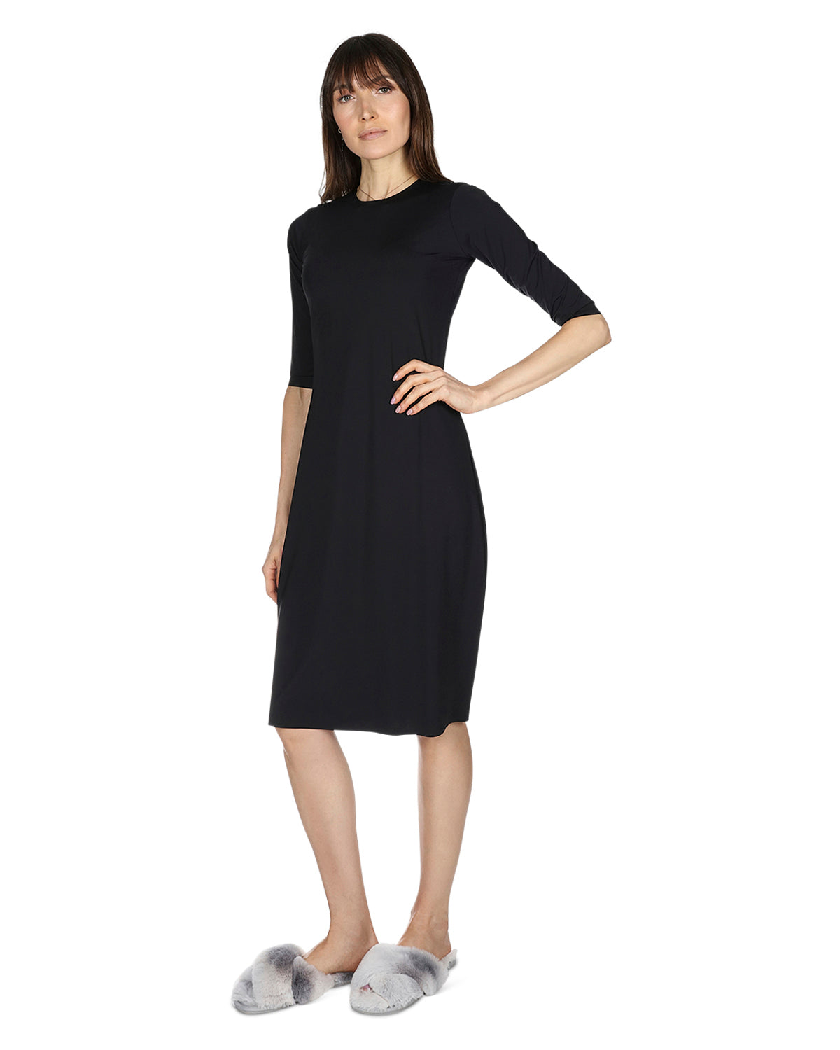 Women's Silky-Smooth Bonded -Sleeve " Slip Dress - S Black