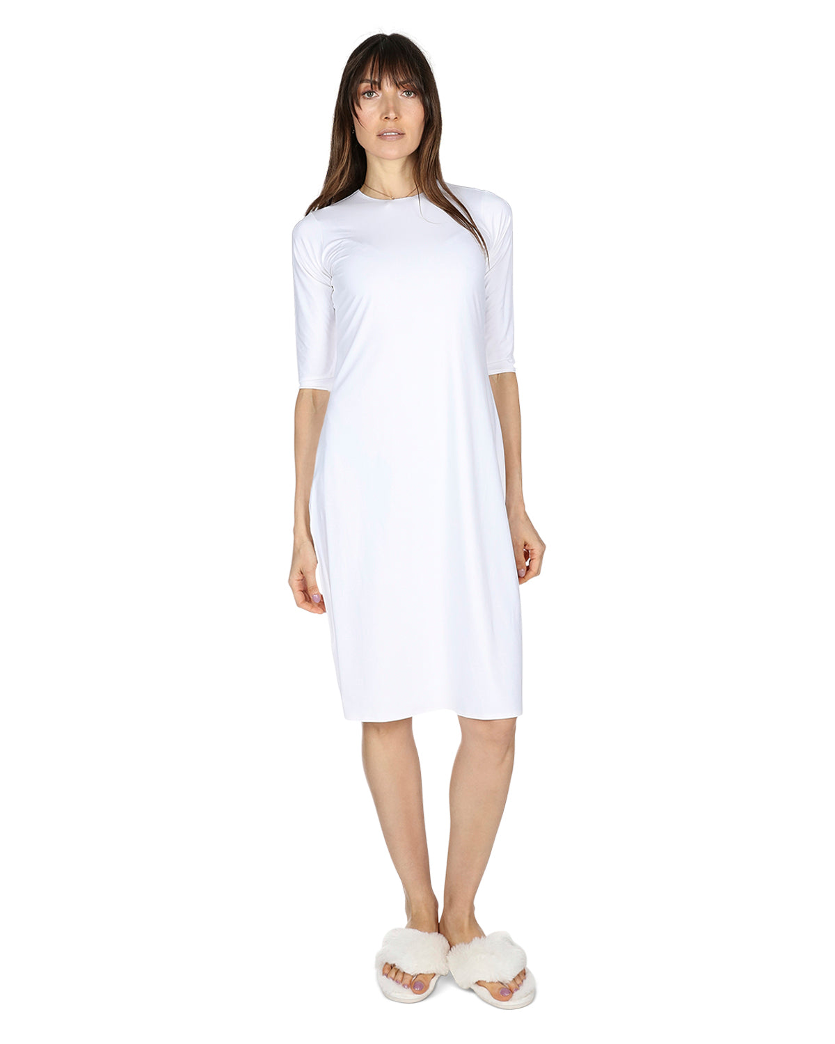 Women's Silky-Smooth Bonded -Sleeve " Slip Dress - M White