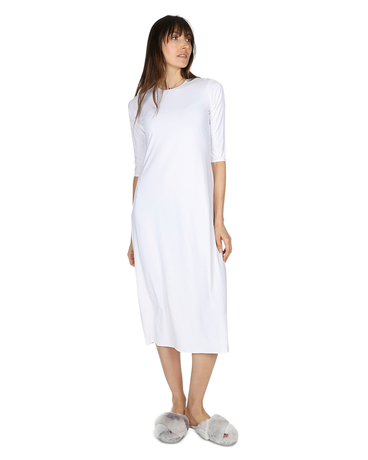 Women's Silky-Smooth Bonded -Sleeve " Slip Dress - M White