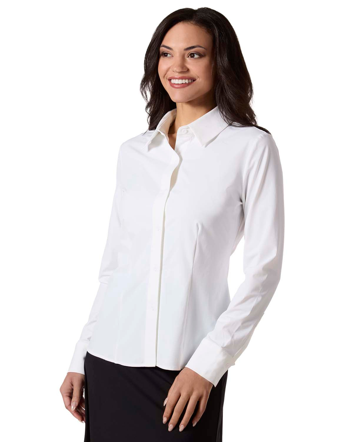 Women's Classic Button-Down Long-Sleeve Stretch Dress Shirt - S White