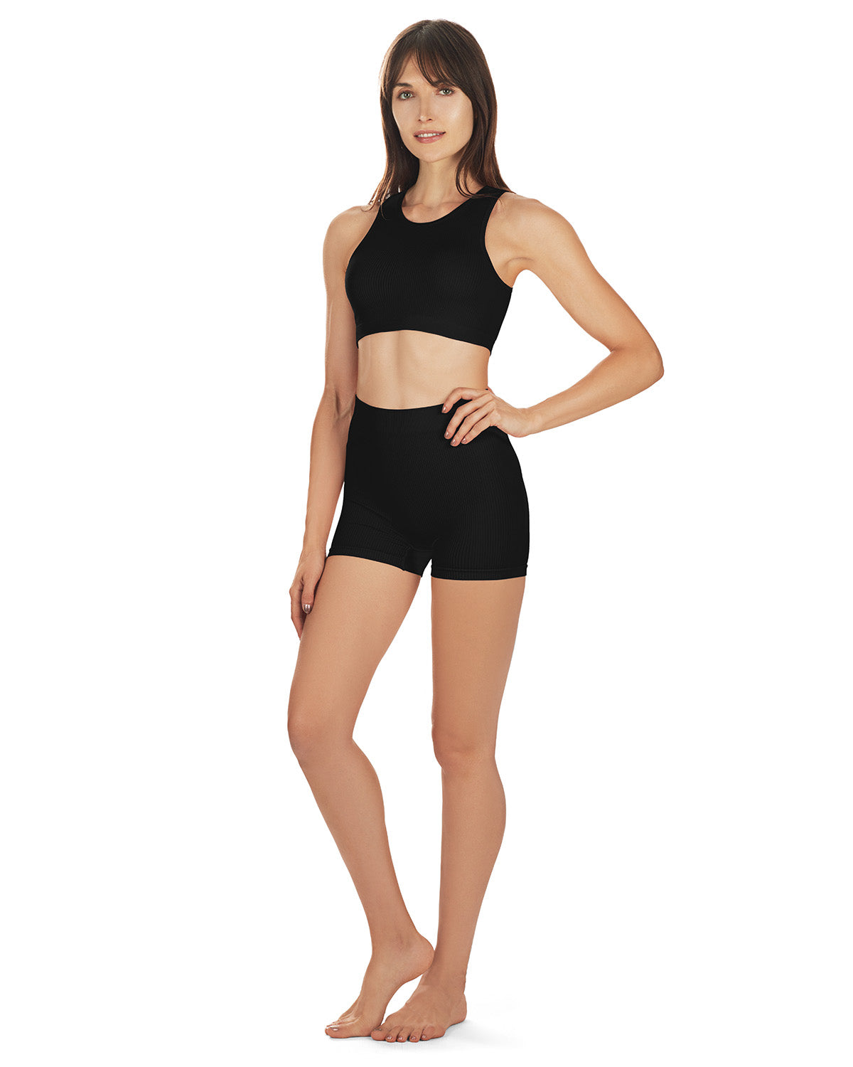 Women's Seamless Rib Bralette and Boy Short Panty Set - Black