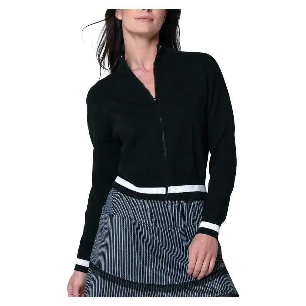 Women's Rally Mock Neck Tennis Cardigan - M _WHITEBLACK