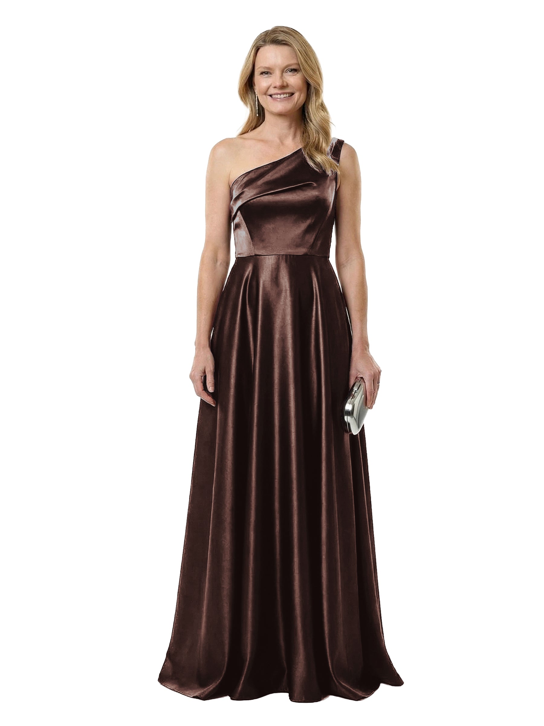 Chicsew Elegant Silky Satin One Shoulder A-Line Maxi Mother of The Groom Dress