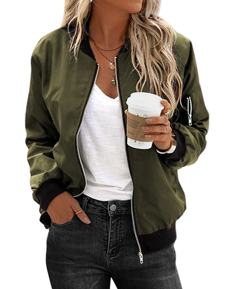 Zeagoo Classic Bomber Jacket Windbreaker with Pockets - Army Green