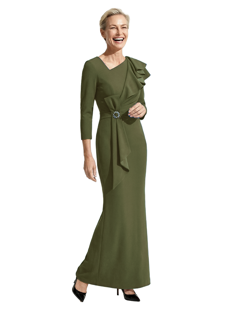 Chicsew Elegant Asymmetric Sleeves Ruffles Floor Length Mermaid Mother Of The Groom Dress