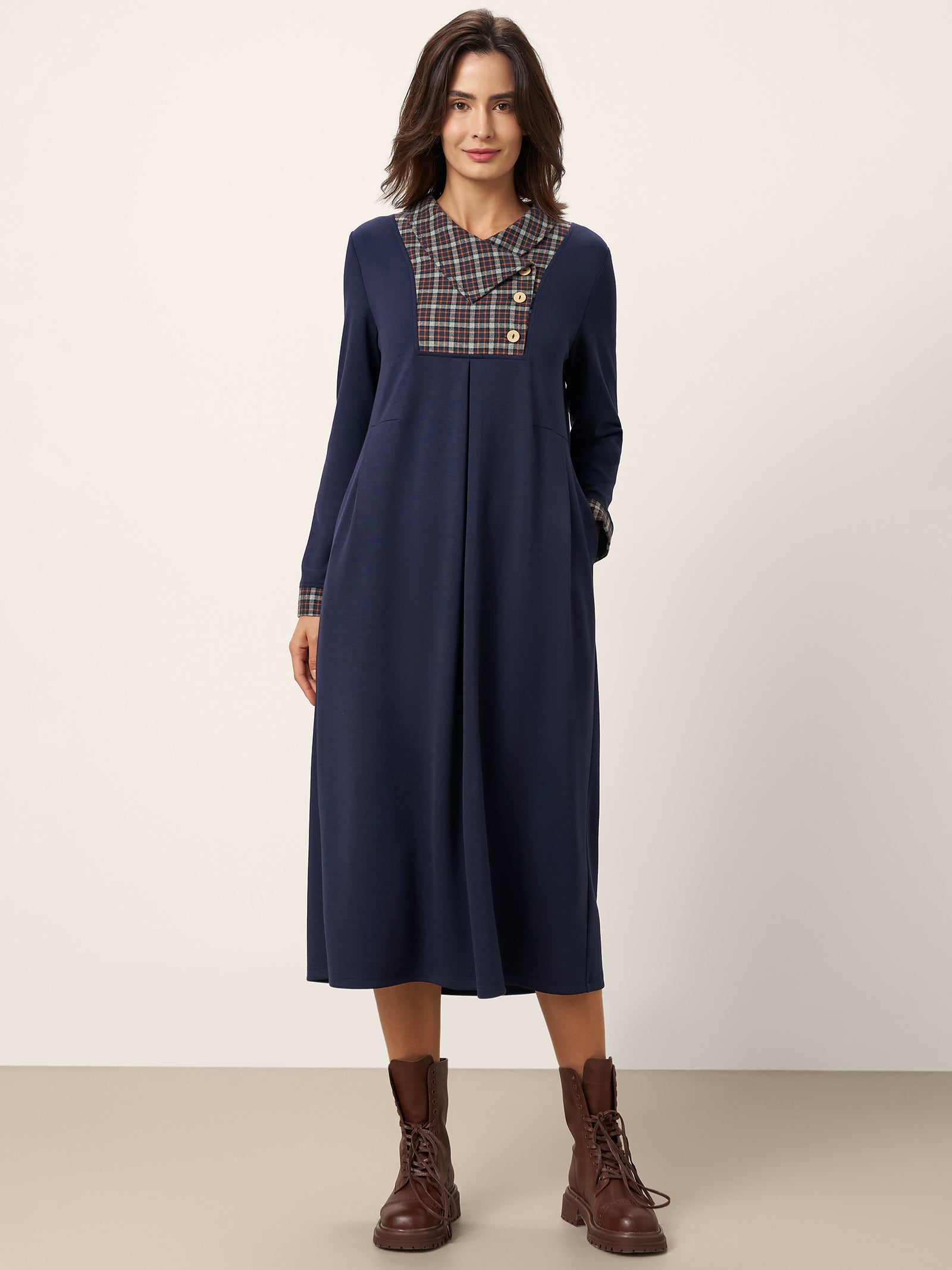 Asymmetric Pleated Midi Dress CECILE