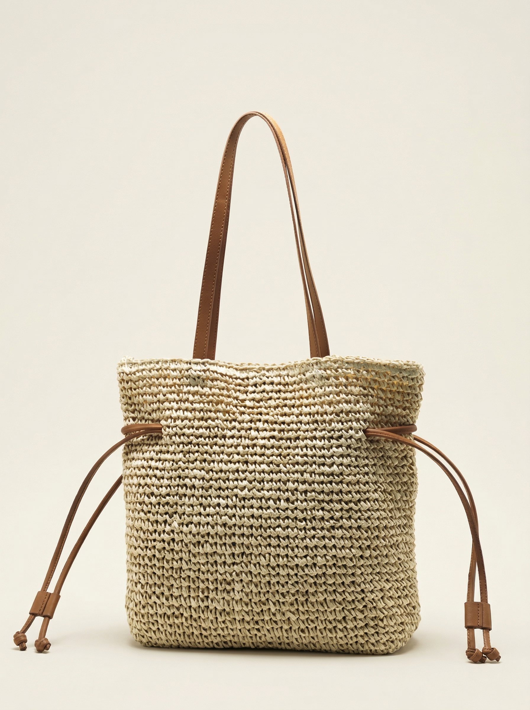 Artisanal Hand-Crocheted Straw Bucket Bag - Ivory One Size