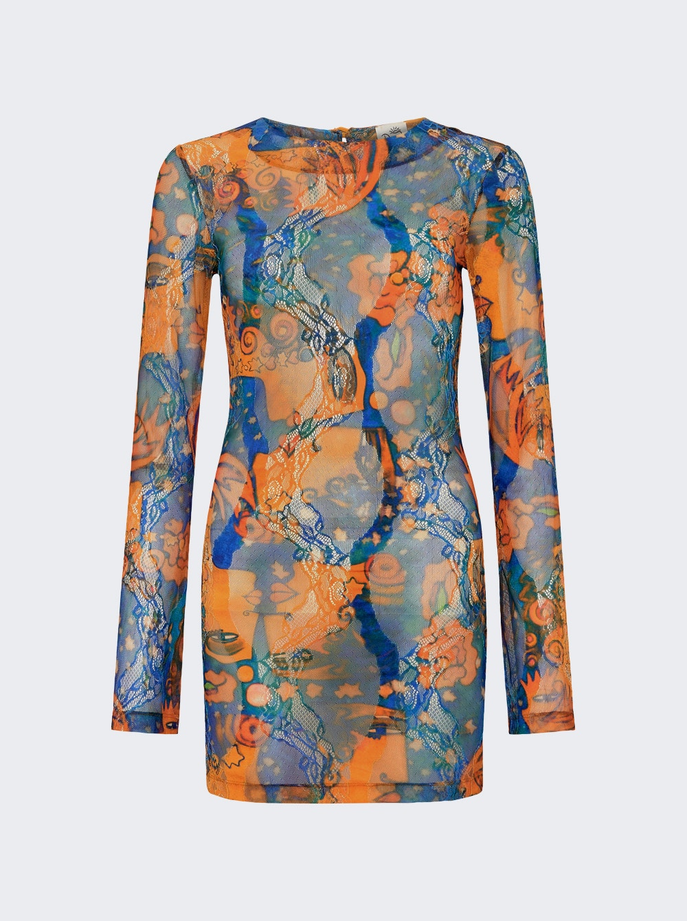 El Beso Mesh Lace Dress Blue And Orange