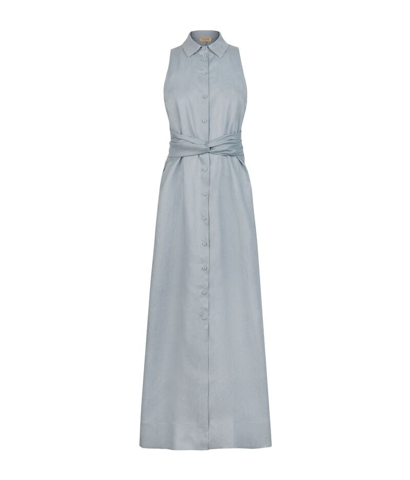 Falconeri Crossover Linen Dress Woman Aquamarine