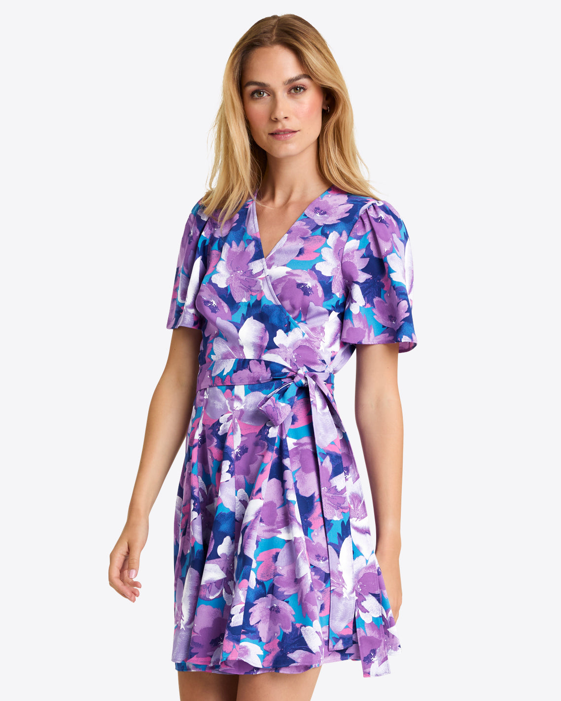 Wendy Wrap Dress - Purple Watercolor Floral X