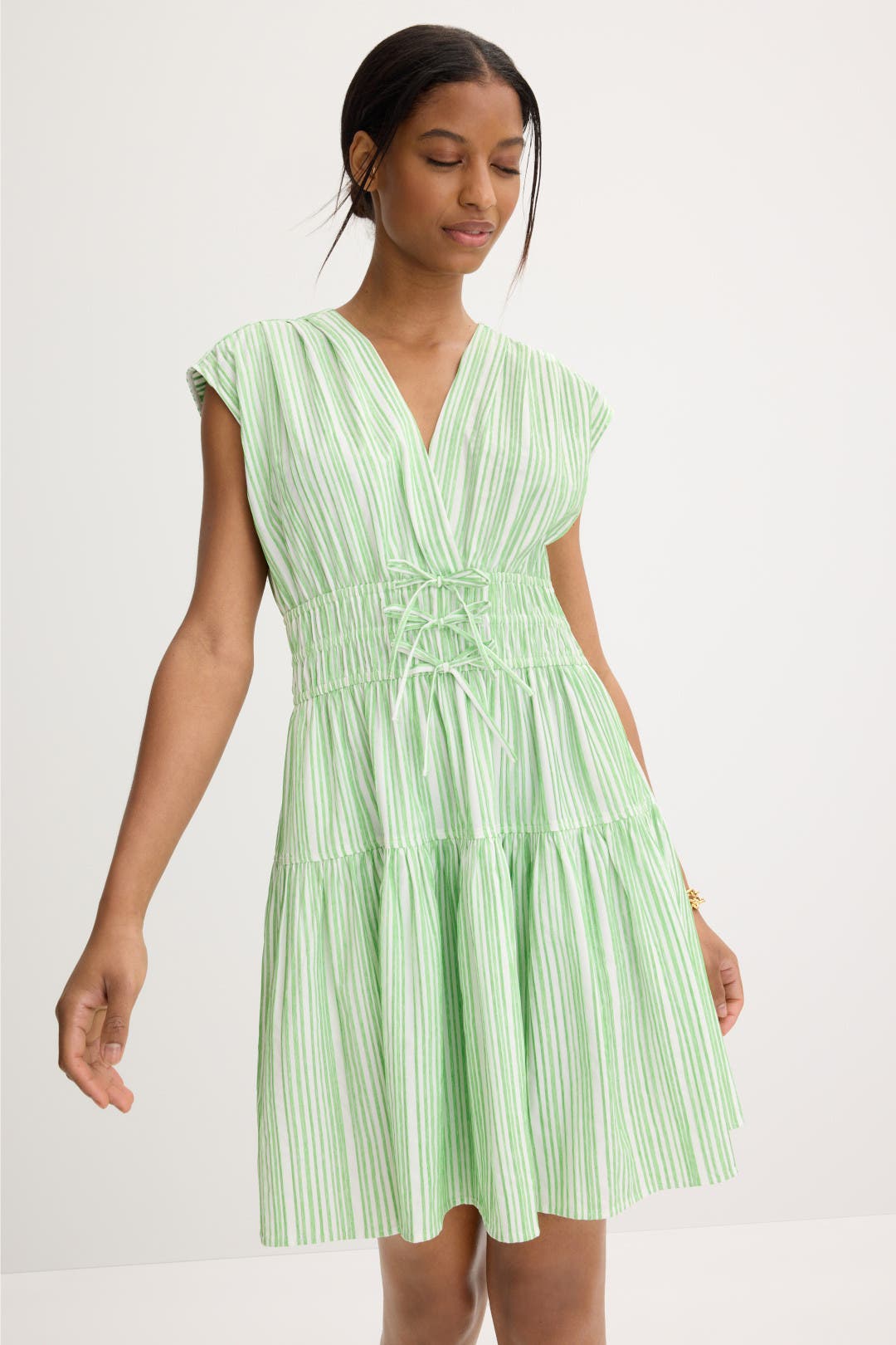 Derek Lam Crosby Tora Stripe Shirting Dress Green-white-print