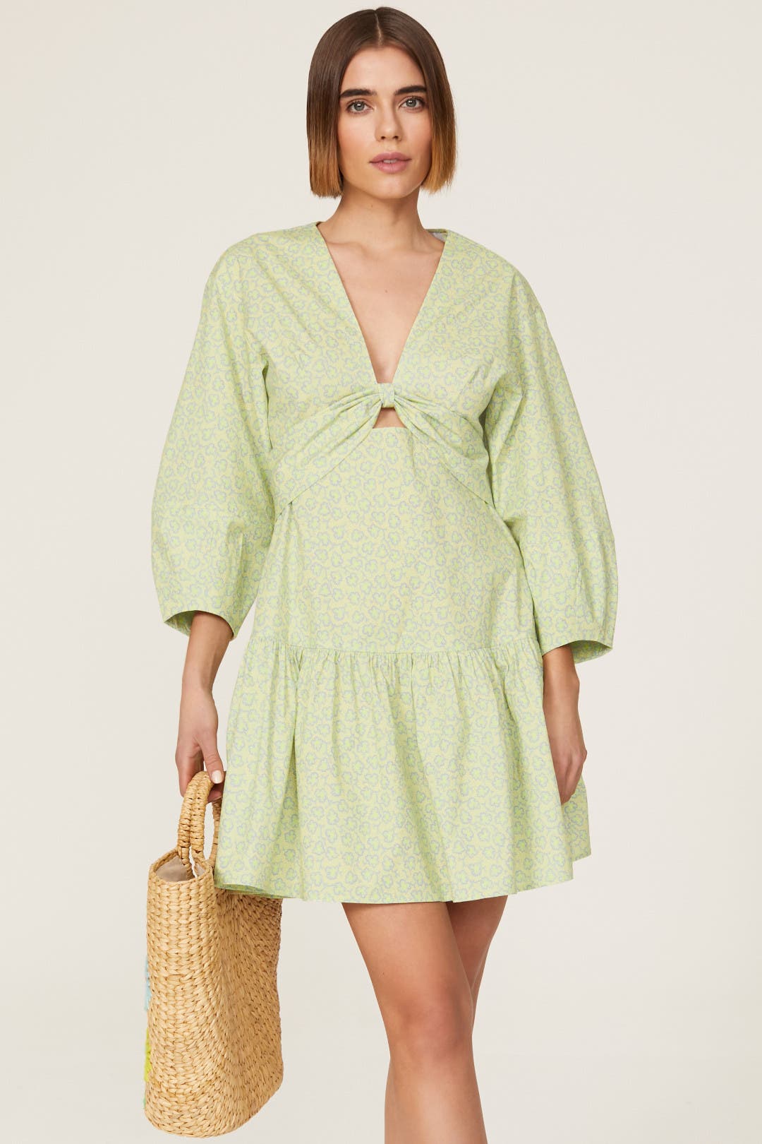 Derek Lam Crosby x RTR Leaf Twist Front Dress Green-print