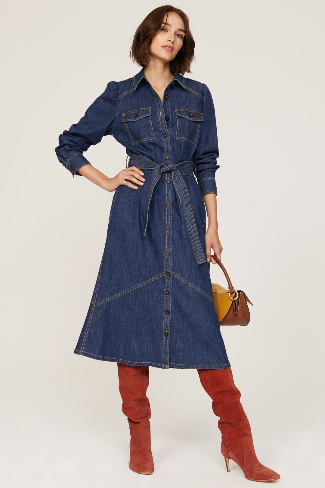 Derek Lam Crosby x RTR Denim Tie Front Dress Blue