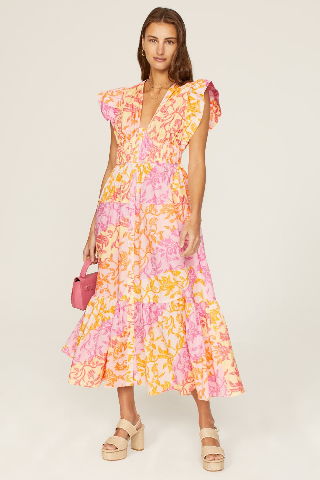 Derek Lam Crosby x RTR Tiered Midi Dress Multicolored-print