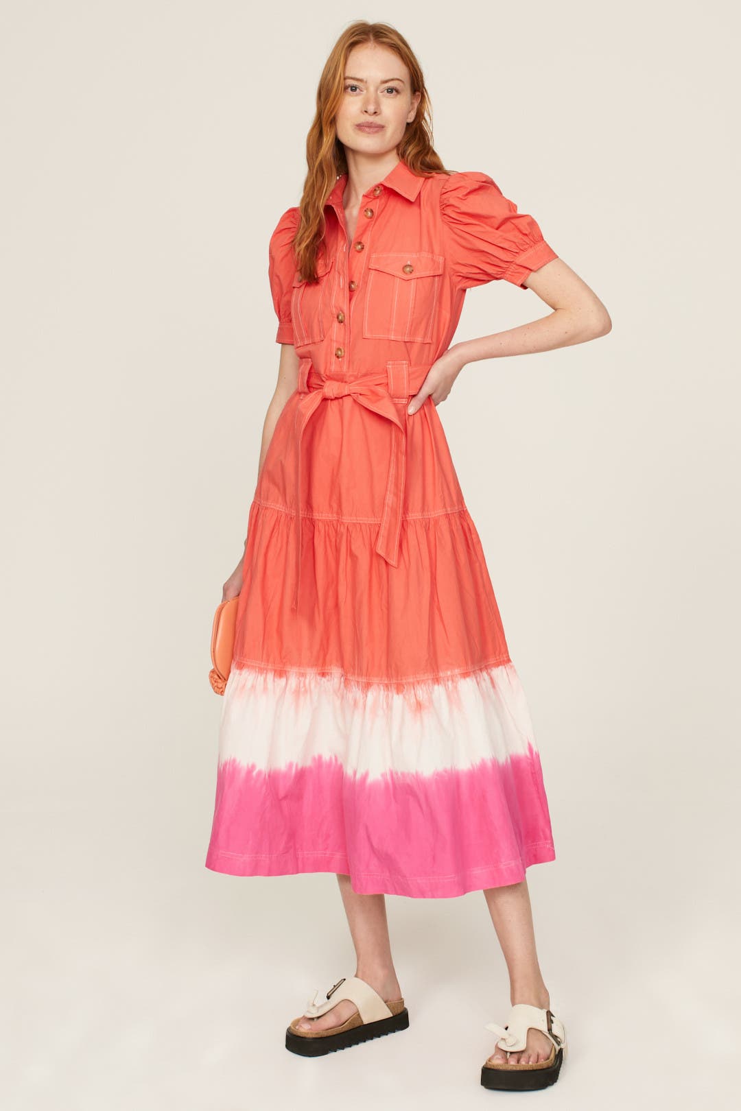 Derek Lam Crosby x RTR Pink Dip Dye Midi Dress Pink-multicolored-print
