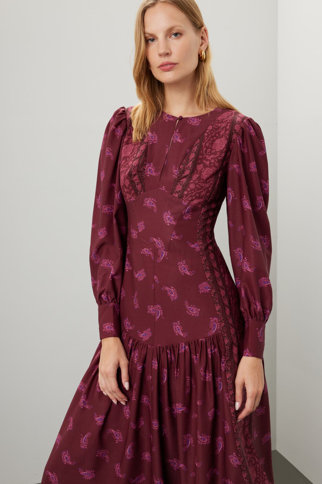 Derek Lam Crosby x RTR Keyhole Detail Dress Red-purple-print