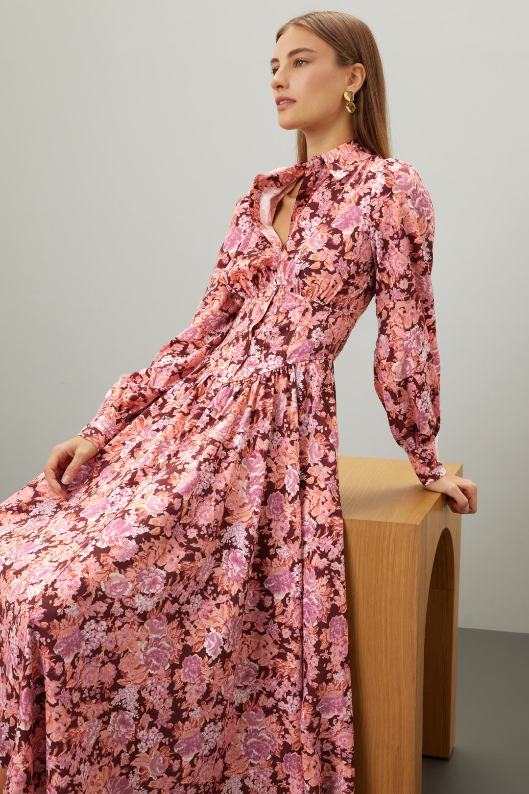 Derek Lam Crosby x RTR Floral Midi Shirt Dress Pink-multicolored-print