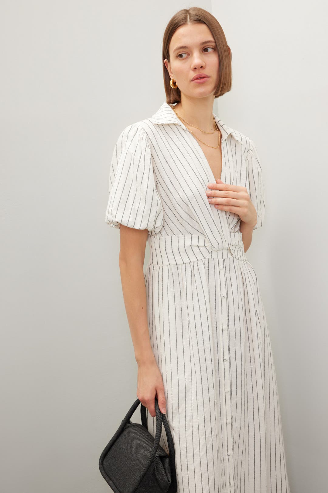 Derek Lam Crosby x RTR Knot Waist Shirt Dress White-black-print
