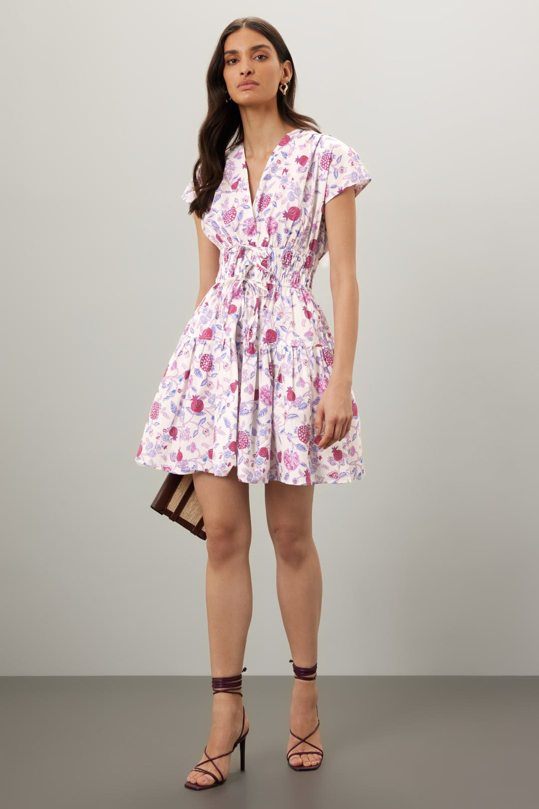 Derek Lam Crosby x RTR Tie Waist Detail Mini Dress White-multicolored-print