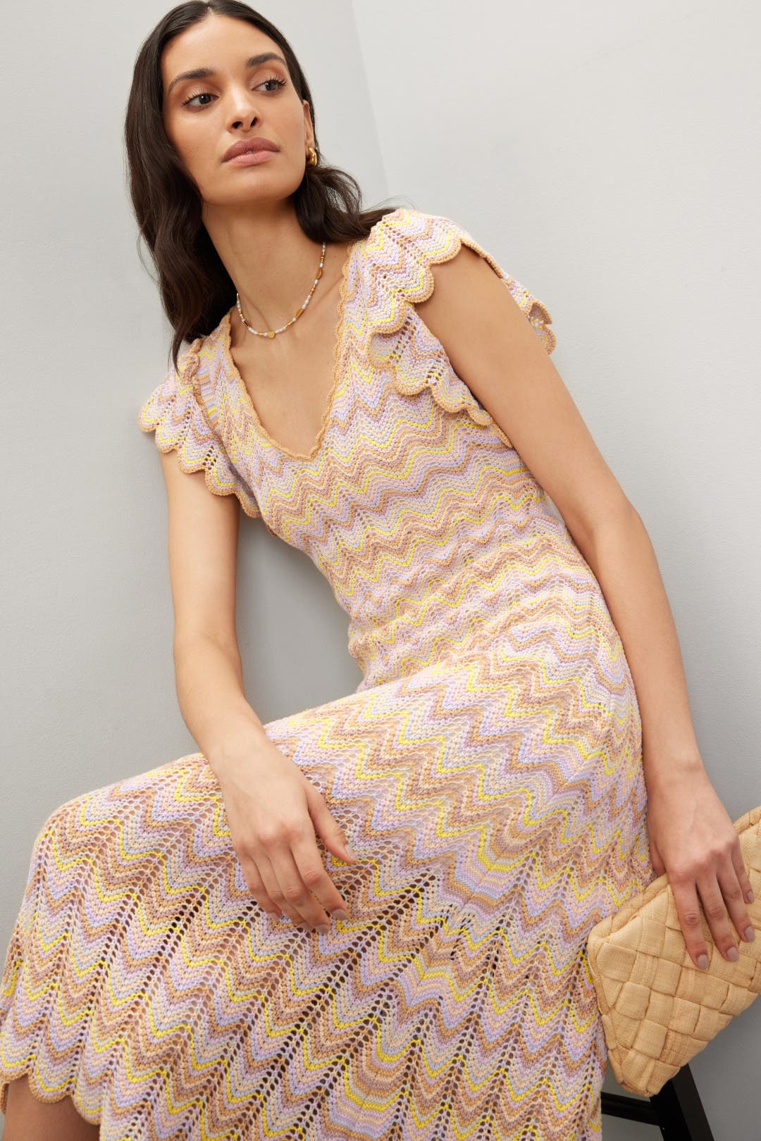 Derek Lam Crosby x RTR Crochet Knit Dress Multicolored-purple-print