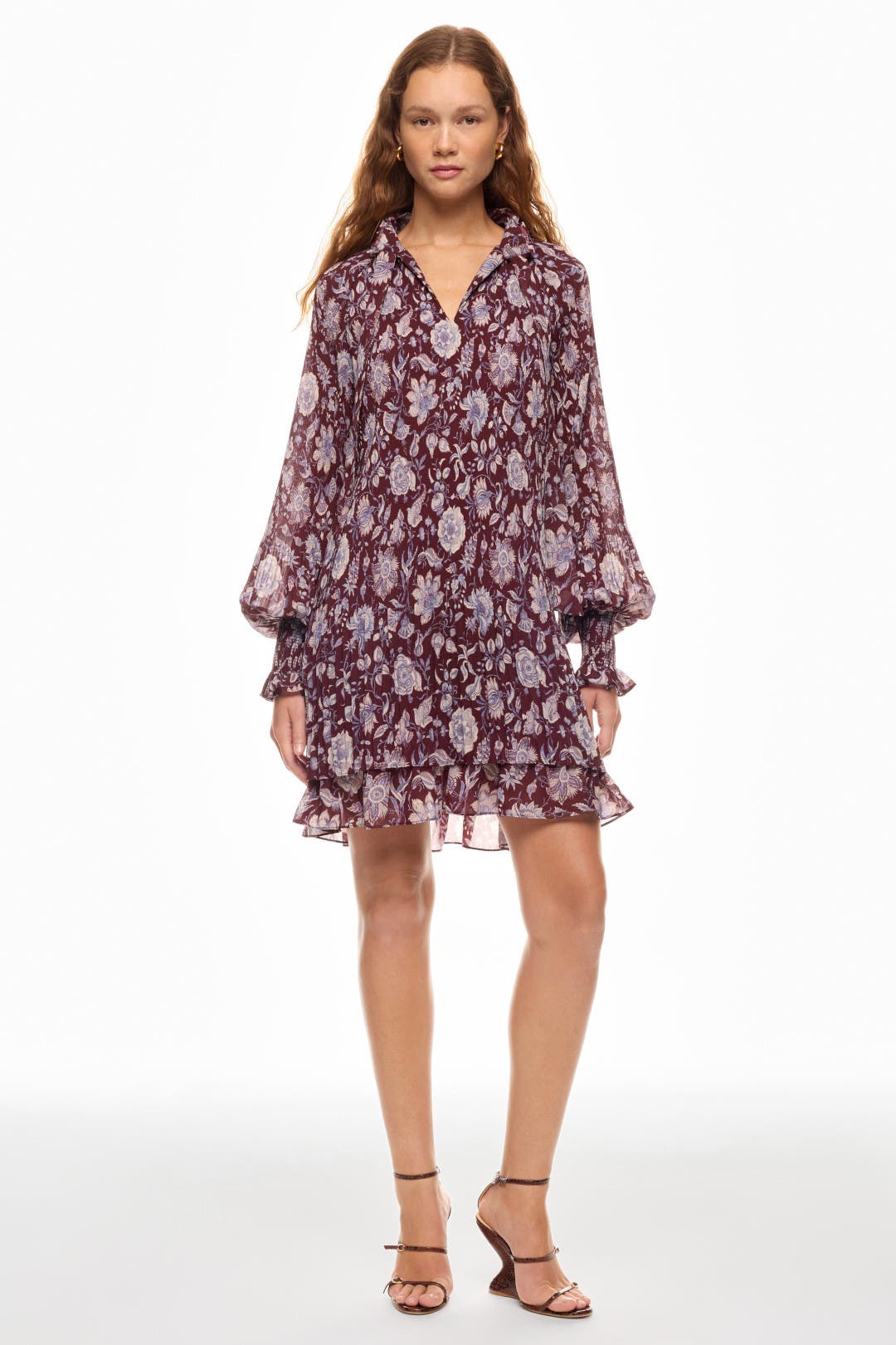 Derek Lam Crosby x RTR Printed Tie Neck Pleated Mini Dress Multicolored-red-print