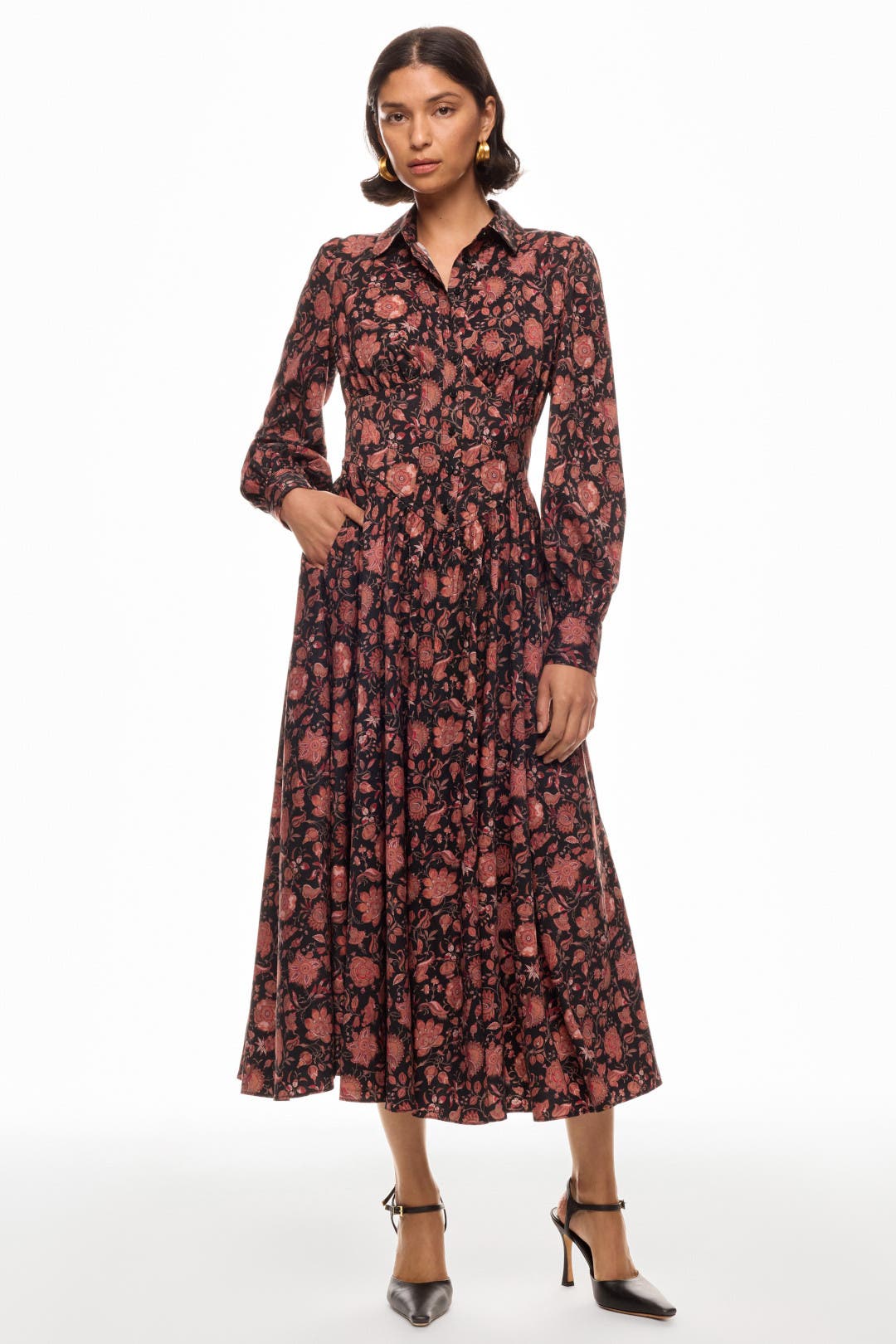 Derek Lam Crosby x RTR Collared Floral Midi Dress Multicolored-black-print