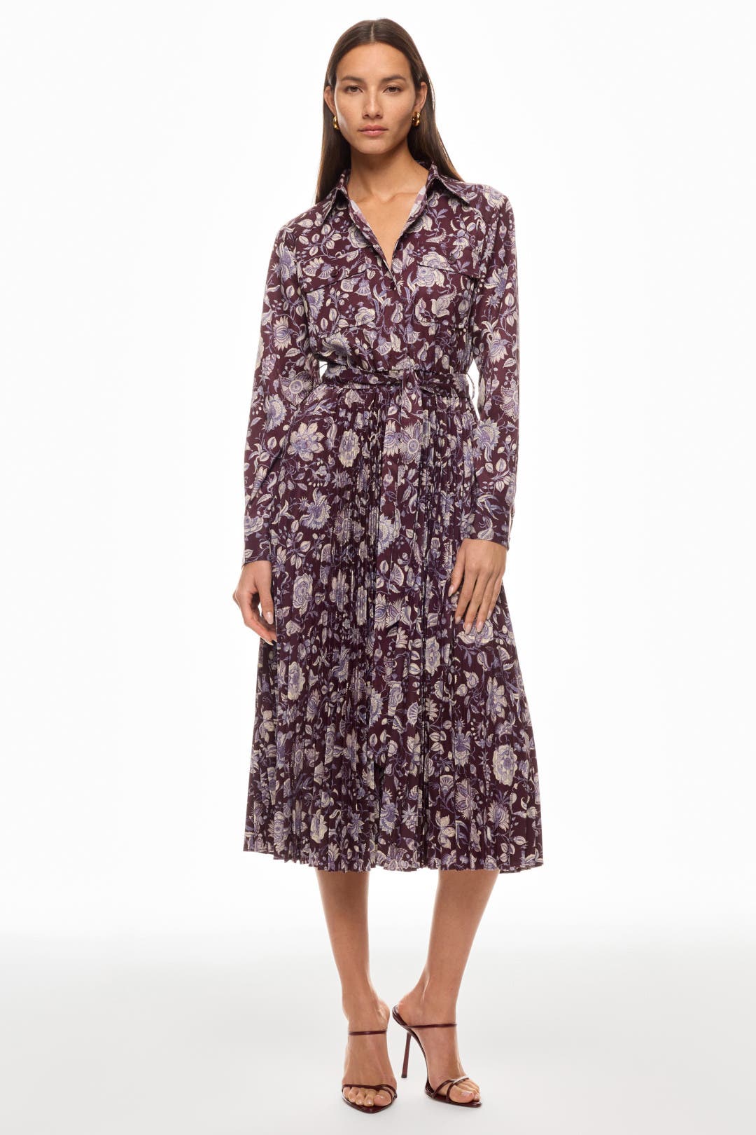 Derek Lam Crosby x RTR Pleated Midi Shirt Dress Multicolored-red-print