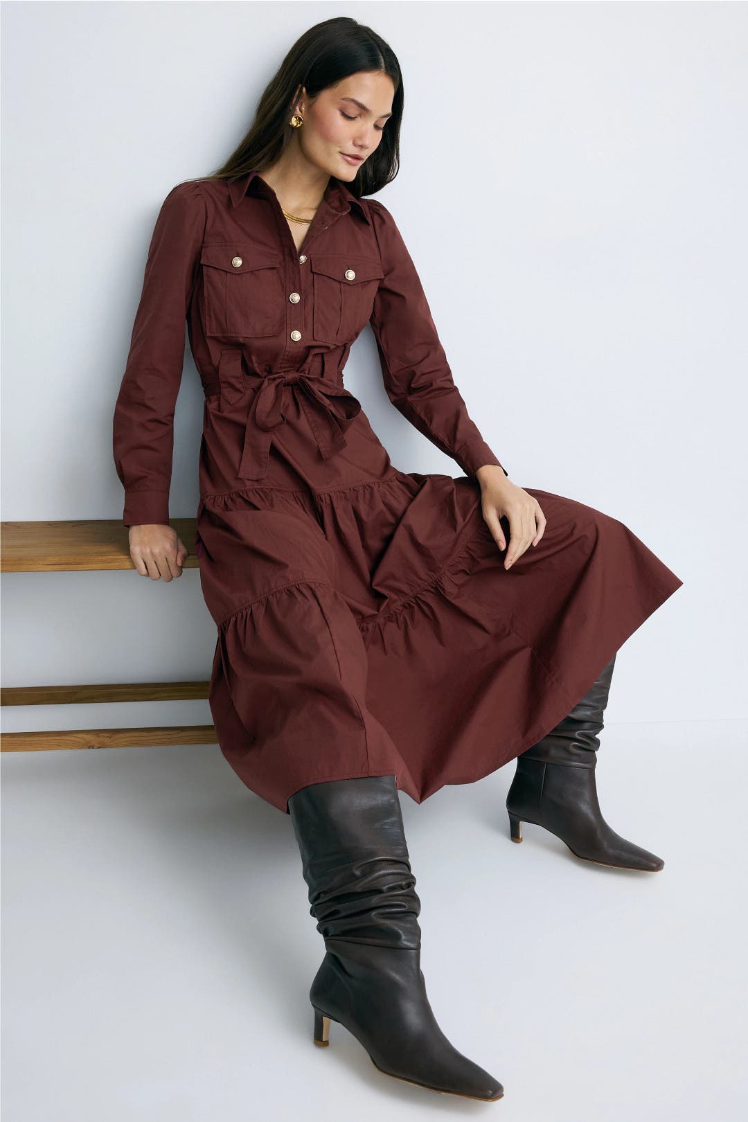 Derek Lam Crosby x RTR Tie Waist Shirt Dress Red