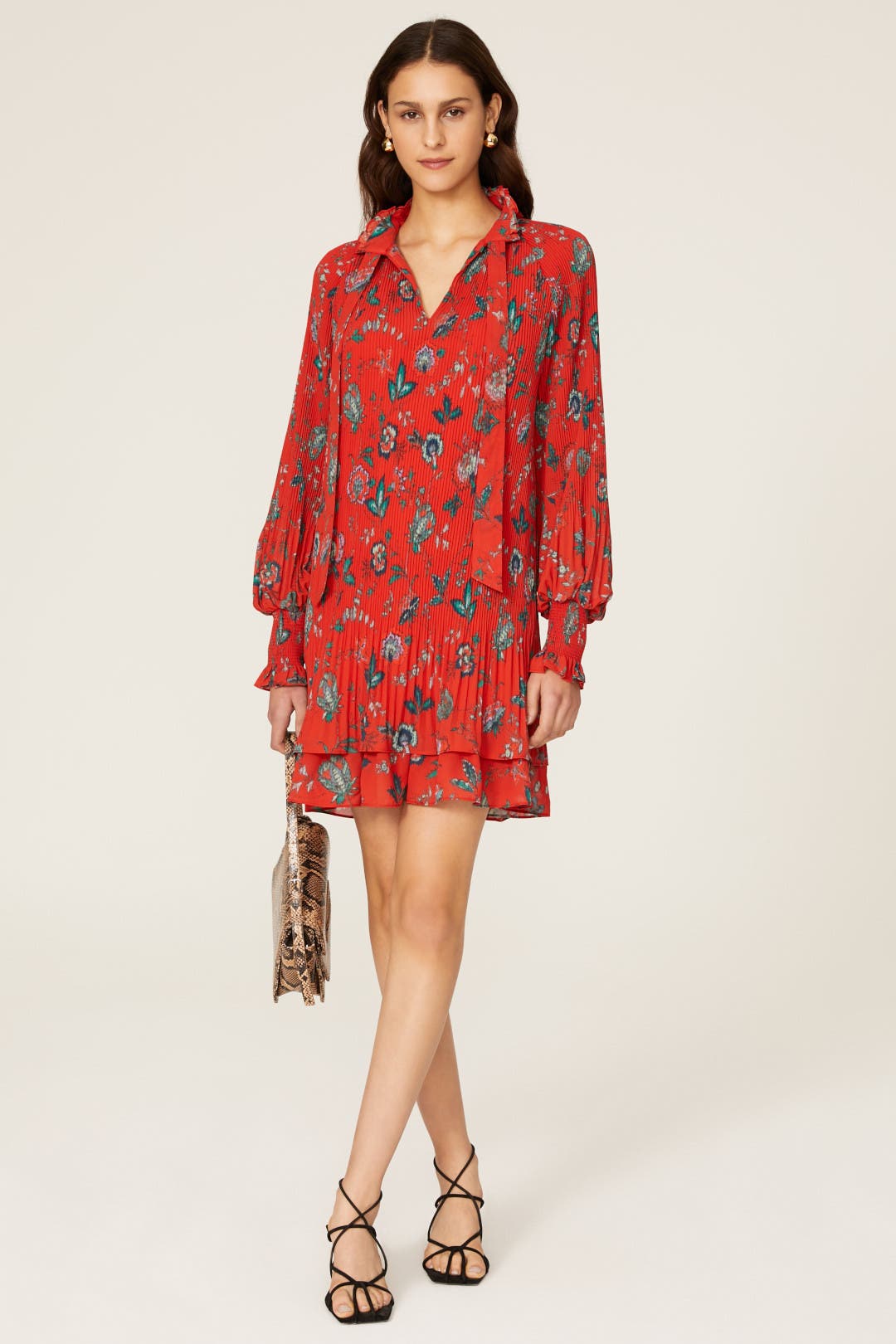 Derek Lam Crosby x RTR Red Floral Pleated Dress Red-multicolored-print